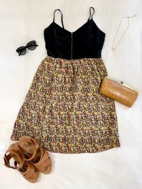 ✨ Anthropologie Moulinette Soeurs Silk Dress Black Floral Fit Flare Size 10 ✨